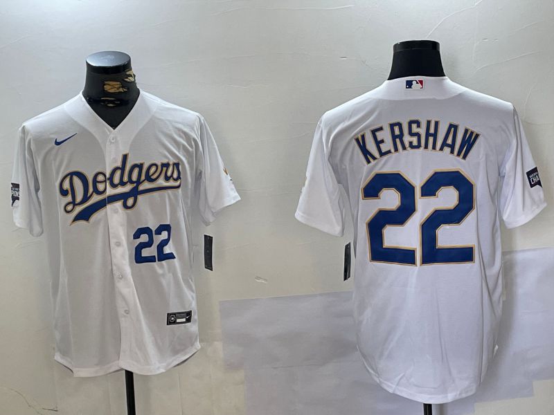 Men Los Angeles Dodgers #22 Kershaw White Game 2024 Nike MLB Jersey style 2